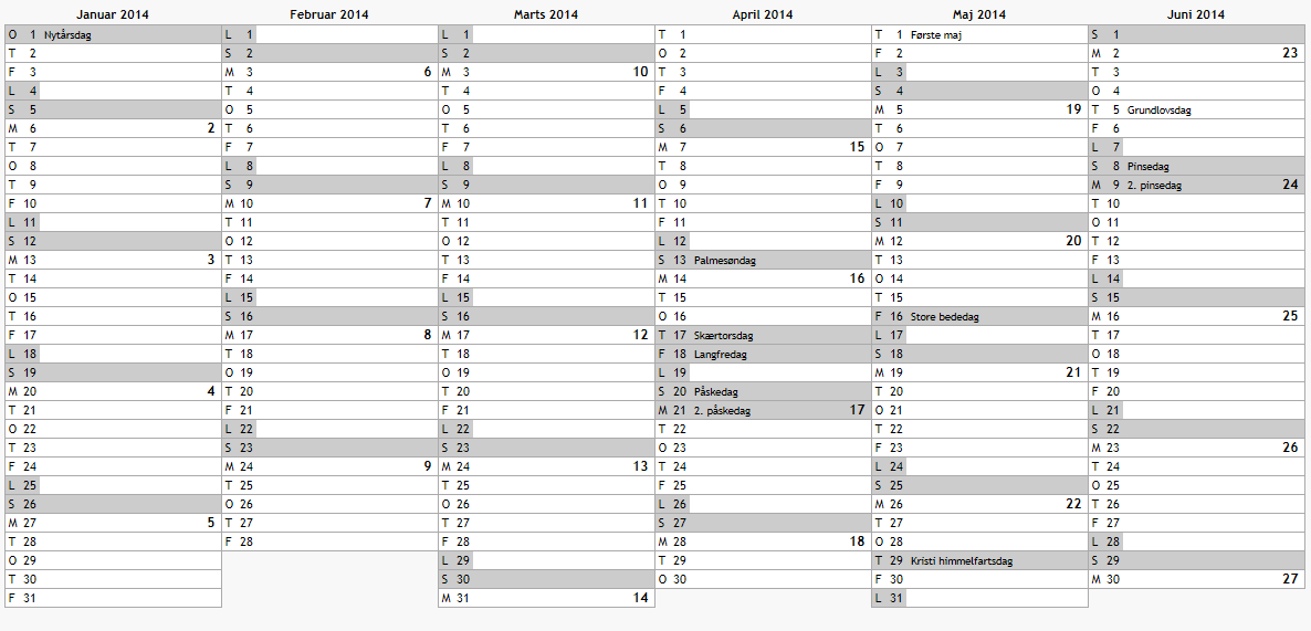 Kalender 2014 – lav en til at printe ud
